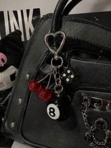 Lucky Dice Red Cherry Keychain - Alloy Heart-Shaped Clasp Unisex Bag And Car Charm, Valentine's Day New Year Gift - Multicolor - View 3