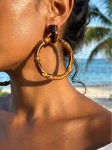 1 Pair Vintage Bamboo Knot Exaggerated Hoop Earrings, Suitable For Beach Vacation - Multicolor - View 2