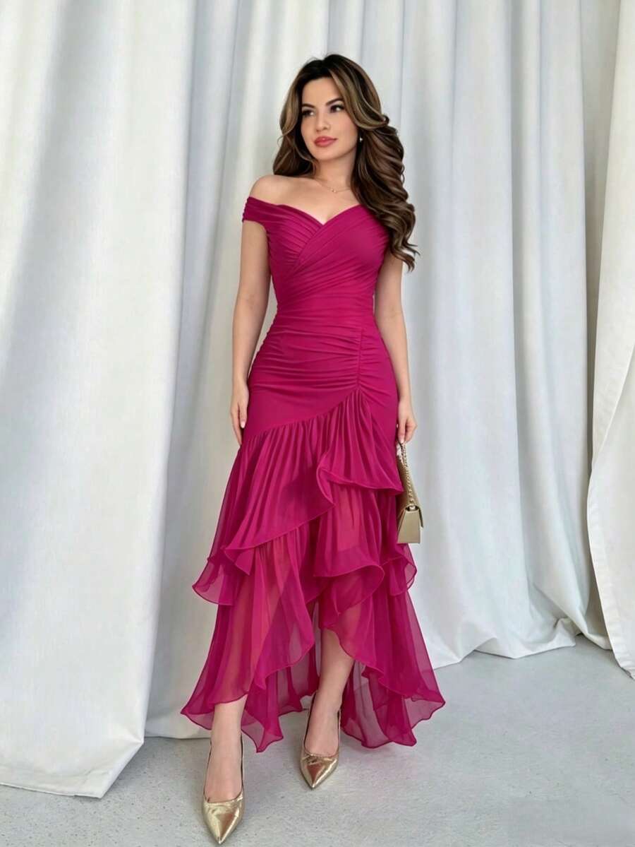 Verano europeo y americano nueva ropa de mujer europea y americana dulce viento color sólido cintura alta delgada vestido sin mangas caliente - Rosa Fucsia - Ver 1