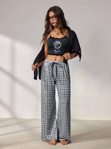 Lowkey Lull Halloween Pajamas Simple And Comfortable Tops/Bottoms/Thong - Black - View 2