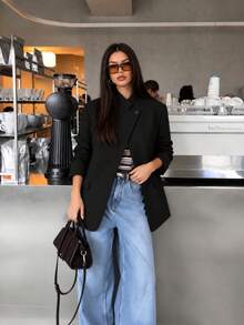 Women's Spring/Autumn/Winter Blazer, Elegant Open Front Asymmetric Design Casual Blazer, Vintage Elegant, Suitable For Commuting And Office Wear - Black - View 2