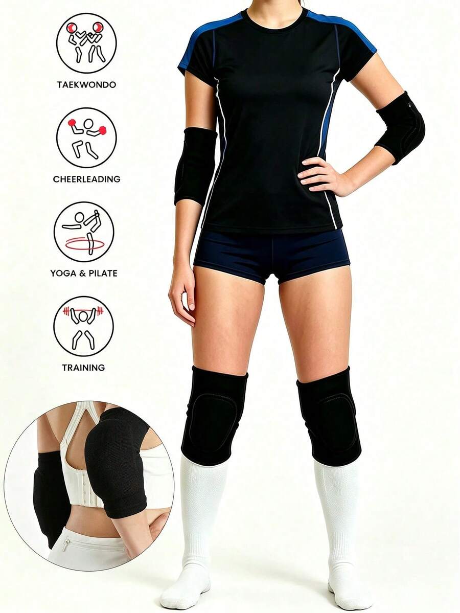 1 Set Sports Elbow Pads + Knee Pads Foam Protective Set, Anti-Fall, Suitable For Cycling, Basketball, Badminton And Balance Scooter, Thickened Leg Guards, Suitable For Dance Kneeling, Includes 1 Pair Knee Pads + 1 Pair Elbow Pads - Multi-color - View 1