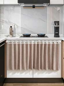 1 buah Tirai Setengah Dapur Motif Kotak-kotak Vintage Pedesaan Amerika Berwarna Putih dengan Renda Berongga, Cocok untuk Jendela Restoran, Kafe, Wastafel, Oven, dan Penutup Microwave sebagai Dekorasi. - Khaki - View 5