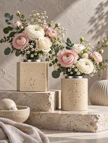 1pc/2Pcs Contemporary Style Assorted Shape Vase Set, Hole Textured & Rim Detail, Floral Display Vase, Desktop Ornament For Apartment, Thanksgiving & New Year Home Styling - Yellow Hole Stone - View 1