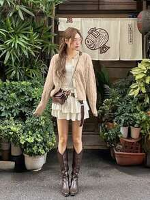 Fresh Style Round Neck Short Cardigan Sweater For Women, Loose Fit, Outerwear, Layering, Slimming, Korean Version Knit Jacket - Oatmeal - View 8