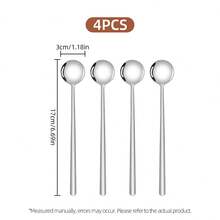 4pcs Stainless Steel Dessert Spoons, Compact Long Handle Round Head Design, 3 Sizes Available, Can Stir Coffee Milk Tea, Scoop Pudding Jelly Yogurt, Elegant Tableware For Afternoon Tea - View 15