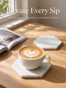 White Marble Coaster, 1cm Thick Hexagonal Natural Stone Drink Coaster, Heat-Insulating Desktop Protector, Suitable For Home Office Decor, Housewarming Gift - Cream White - View 7