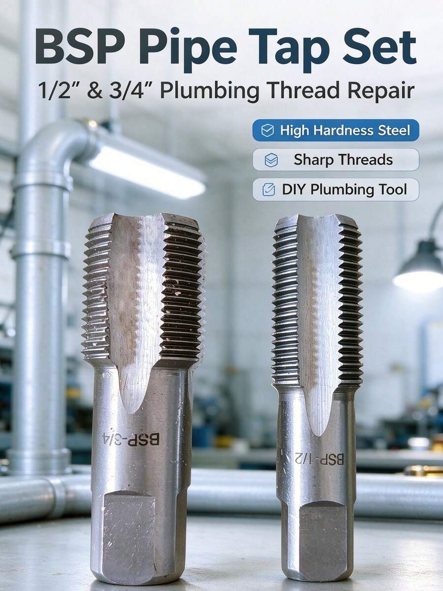مجموعة أدوات قطع الخيوط BSP 1/2" & 3/4" من الصلب عالي الصلابة، أداة قطع خيوط الأنابيب اليدوية بمعيار بريطاني، أداة يدوية لصنع خيوط الأنابيب لإصلاح السباكة المنزلية وأنابيب المياه - A - مشاهدة 1