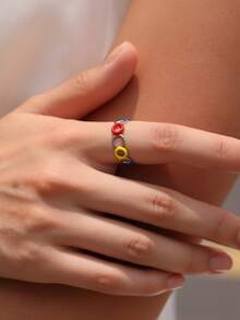 MODIAN 925 Sterling Silver Colorful Enamel Circle Ring Multi Color Hollow Stackable Finger Rings For Women Daily Jewelry Gift - Silver - View 3