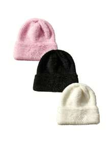 1/2/3pcs Faux Mink Fur Plush Hat,Women's Solid Color Fluffy Ear Protection Winter Hat, Thick Warm Windproof Hat,Suitable For Daily Outings Skiing - Multicolor - View 18