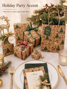 2 Sheets Vintage Christmas Gift Wrapping Paper, Teddy Bear Christmas Tree Pattern, Holiday Gift Wrapping Paper, Suitable For Christmas Party, Gift Box Packaging, Seasonal Decoration - Brown - View 8