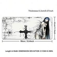 Thảm bàn phím chuột da PU phong cách Gothic Dark Anime Girl, tấm lót chuột lớn chống nước chống trượt, họa tiết phác thảo chữ thập vintage, tấm bảo vệ bàn làm việc phong cách manga Nhật Bản thẩm mỹ cho gaming, học tập và trang trí bàn làm việc - Xem 15