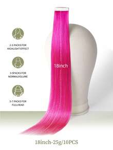 DNE HAIR 10pcs 100% Human Hair Tape-In Extensions, Pink, 25g, 18 Inch, Silky Seamless Invisible Rainbow Highlights, High Quality Thick Ends, Healthy And Long-Lasting, Suitable For Women/Girls - SPink - View 2
