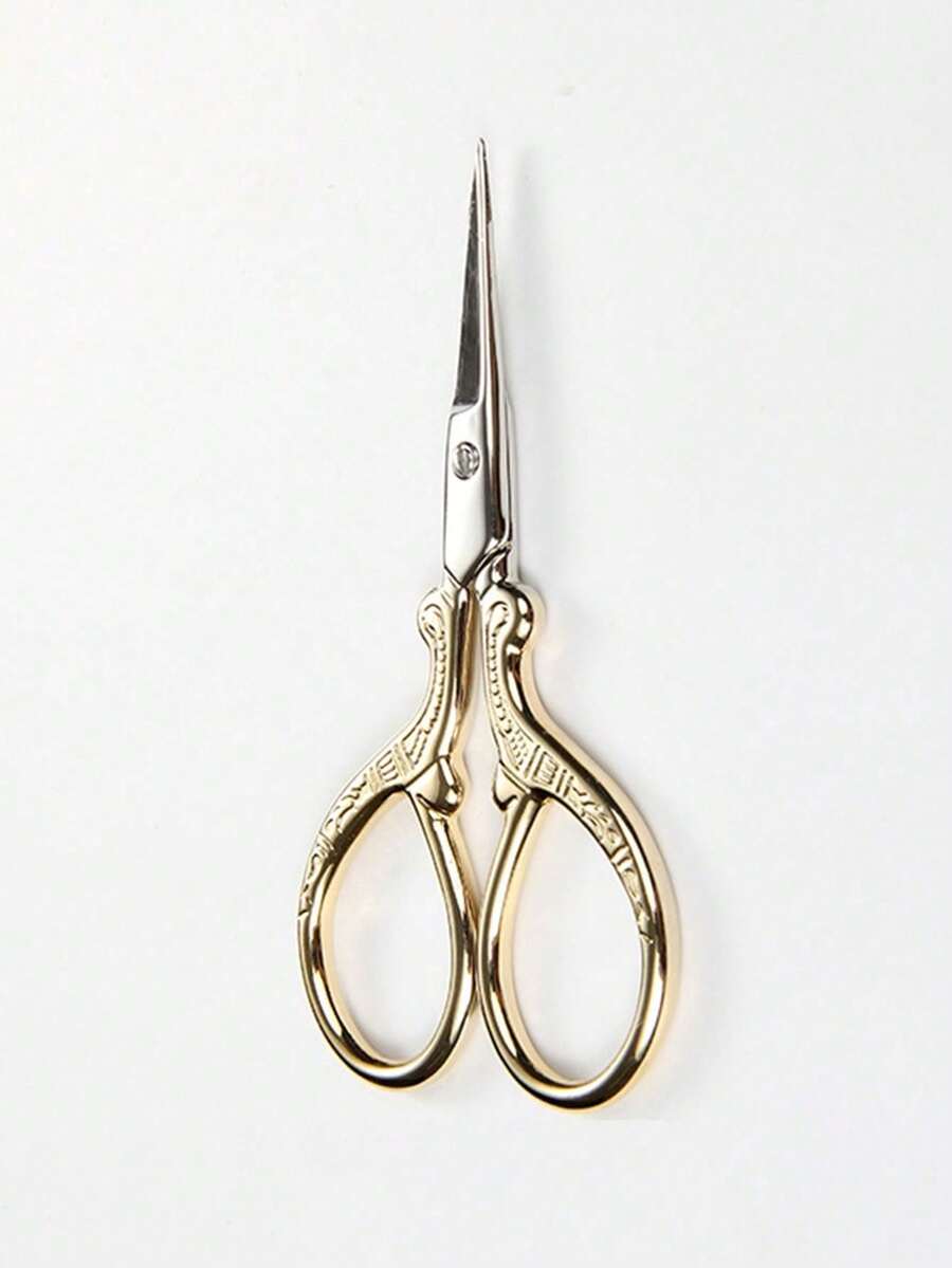 1pc Stainless Steel Embossed Beauty Eyebrow Scissors - Gold - View 1