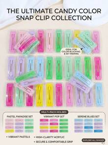 20pcs/10pcs Candy Color Transparent Rectangular Snap Hair Clips Set, Y2K Aesthetic Acrylic BB Hair Clips, Designed For Women And Girls Daily Hairstyling And Organization (Random Color) - Multicolor - View 3