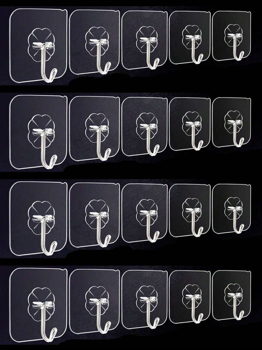 10/20pcs Adhesive Transparent Hooks, No-Drill Wall Hooks For Kitchen, Bathroom, Door, Creative Wall Hanging Hooks - White - View 1