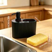Dispenser Sabun Cair Beralur dengan Tempat Penyimpanan Spons dan Sikat, Organizer Wastafel Vertikal 3-in-1, Botol Pompa Sabun Cuci Piring Cair untuk Wastafel Kamar Mandi dan Dapur - A - View 7