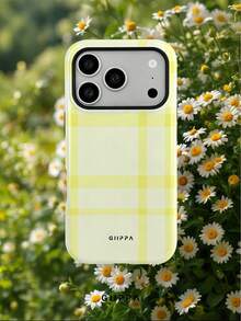 GIIPPA 1pc Light Yellow Asymmetrical Grid Pattern Design Phone 17 Pro Max Phone Case, Compatible With Phone 16 Pro Max, 15 Pro Max, 14 Pro Max, Korean Style High-End Fashionable And Fun Phone Case, Suitable For 11/12/13/14/15/16 Pro Max Plus, Elegant Design For Men And Women, Perfect Gift For Girlfriend On Christmas, Valentine's Day, Easter, Wedding Season And Birthday! - Yellow - View 9