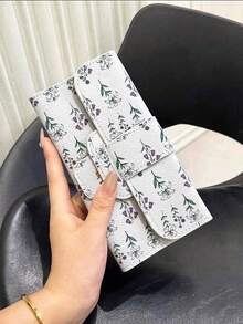 女款時尚PU皮革印花卡夾，極簡防盜三折翻蓋信用卡錢包，大容量多格長款錢包 - 白色 - 查看 6