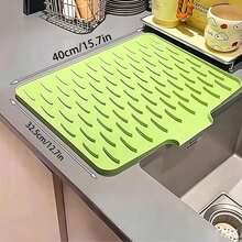 1pc Large Non-Slip Silicone Kitchen Sink & Countertop Drainage Mat, 15.75x11.81 Inches, Built-In Drainage Design, Dish Drying Rack & Space-Saving Storage Box, Easy To Clean Black & Gray Color, Suitable For Refrigerator, Stove, Sink (Modern Kitchen Use), Minimalist Design, Non-Slip Surface, Countertop Protection Mat - Multicolor - View 15