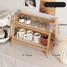 Bamboo Double-Layer Storage Rack, Teacup & Coffee Cup Holder, Seasoning Organizer, Flower Stand & Bookshelf, Quick Drainage & Ventilation, Moisture And Mildew Resistant, Ideal For Kitchen, Office And Home Decor - Multicolor - View 15