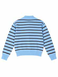 Women's Long Sleeve Color BlockStriped Knit Cardigan Front Open LooseRound Neck Casual Sweater JacketCarnival Top Women's Cardigan Fall/Winter - Blue - View 8
