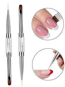 Rhinestone Handle Professional Dual-Head Nail Art Brush, Hard Gel Extension Pen, French Line Pen, Acrylic Nail Art Tool Pen - Multicolor - View 1