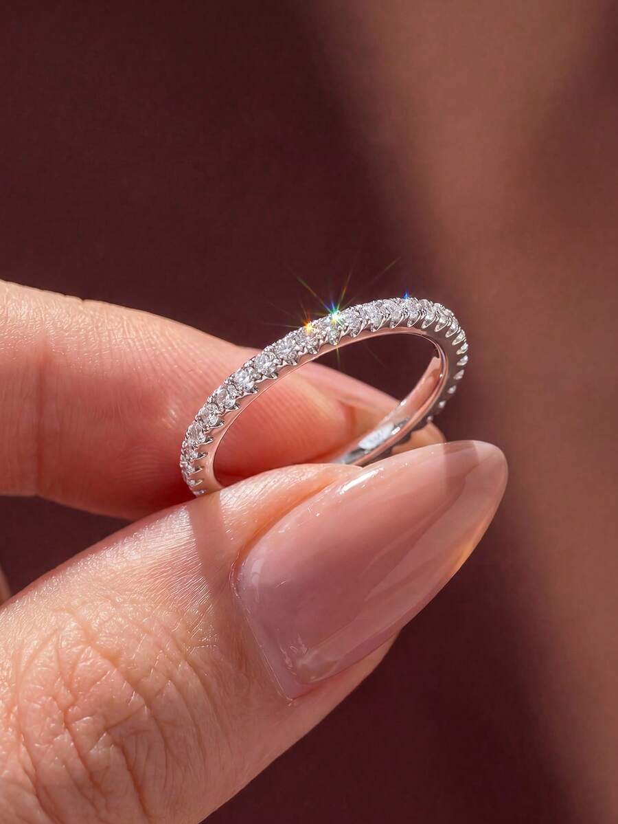 1pc Round Diamond Ring, Stackable, Versatile And Exquisite Design, Suitable For Women's Daily Wear, Party Occasions, High-Quality Jewelry Gift