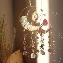 1PC Crescent Moon Rainbow Suncatcher Hanging Ornaments, Stone Chip Beaded Pendants For Window, Home, Garden & Boho Decor - Multicolor - View 4