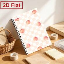 Cute A5 Spiral Notebook With Pink And White Plaid Cover, Watercolor Peach And Cherry Printed Cover Diary, Student Stationery Writing Notebook - A5 lined - View 4