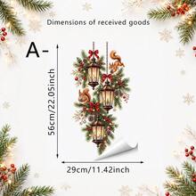 1/4pcChristmas Lantern Window Static Cling, Reusable Glass Static Ornament, Lightweight, For Xmas Indoor Window Decoration, Christmas Floral Lantern With Squirrel Bird Static Window Sticker, Window Decor - Multicolor - View 12