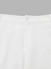 Women's Plus Size Minimalist Casual Fashion Commuter Style Solid White Side Pleated Design Versatile Daily Wear Loose Long Wide Leg Pants - White - View 5