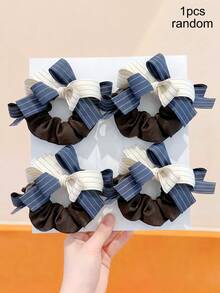 2/1pc Korean Style Color Block Striped Bow Scrunchie, High Elasticity Hair-Friendly, Basic Sweet Cute Hair Accessory For Bun - Suitable For Women And Girls, Daily School Party Vacation - Multicolor - View 10