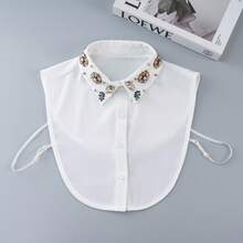 1pc Black & White Heavy Embellished Colorful Glass Rhinestone Chiffon Pointed Collar Detachable Collar - Multicolor - View 8