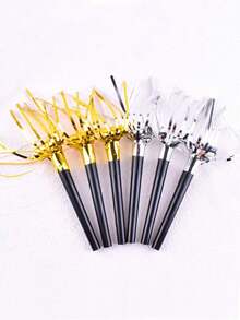 1/5/10/20pcs - Gold - Silver Tassel Curls Black Blowout,Christmas And Party Noise-Making Whistle Toy - Multicolor - View 5