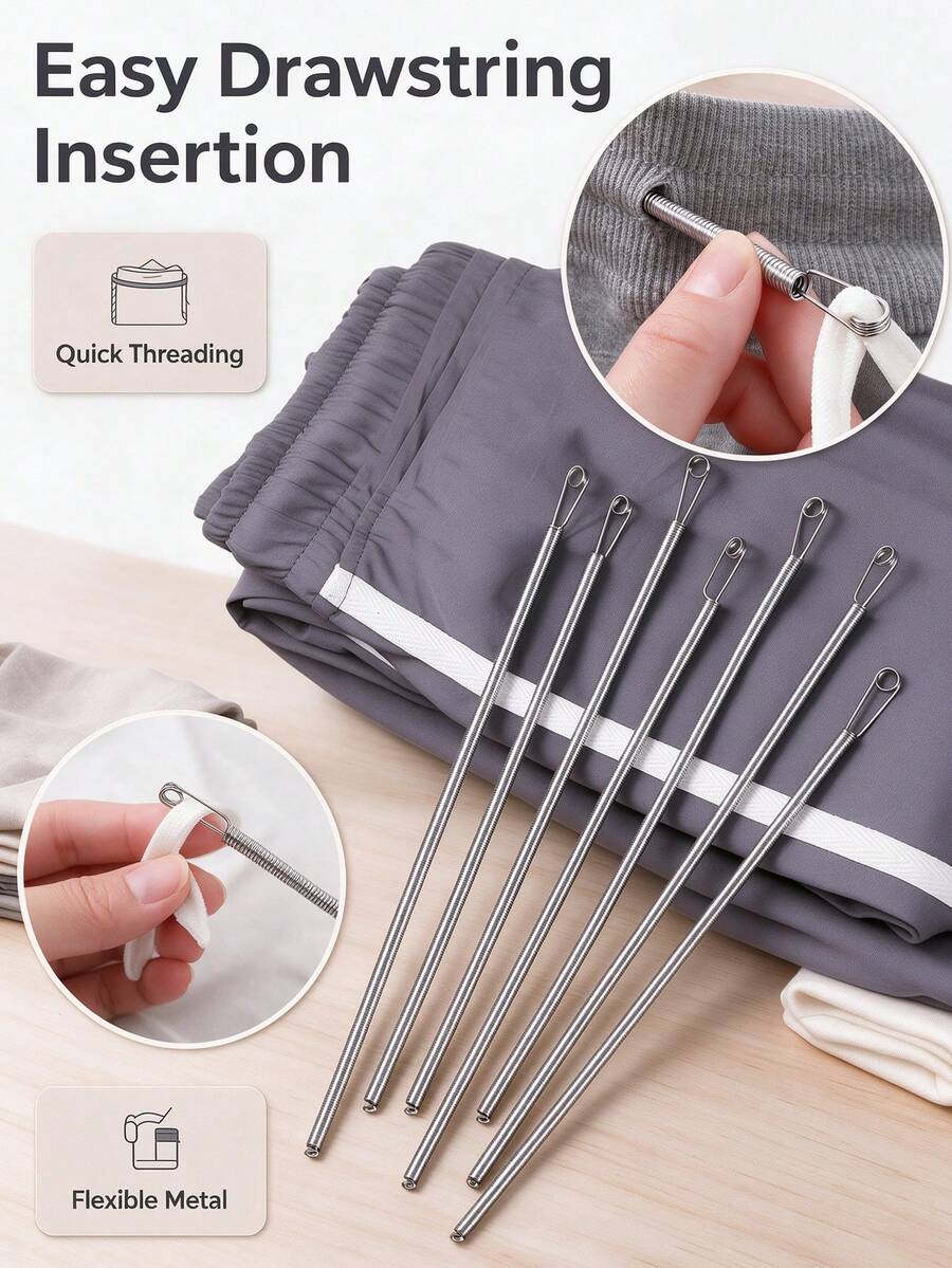 Spring-Loaded Elastic Drawstring Replacement Tool | 2-In-1 Elastic Band Threader, Suitable For Pants, Sweatshirts And Skirts | Home Essential Set, Includes Belt Threader, No-Sew DIY Assistant | Women's Christmas Gift (Steel Spring, Flexible Guide Head) - Multi-color - View 1
