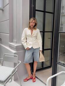 Women's Autumn New European And American Style Solid Color Button Fashion Minimalist Versatile Blazer - White - View 2