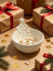3D Printed Christmas Tree Shaped Jewelry Storage Bowl, 3D Embossed Pattern, Multiple Colors Available. Vanity Storage For Rings, Earrings, Necklaces, Christmas Atmosphere Desktop Decor, Creative Holiday Gift. - Multicolor - View 12