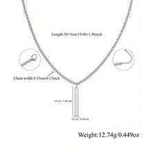 1pc Fashion Rectangle Pendant Golden/Silvery Stainless Steel Chain Necklace For Men - Rectangular Plaque - View 2