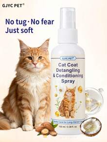 GJYC PET Cat Detangling Spray For Long Hair Cats – Keratin Leave-In Conditioner Softens & Prevents Tangles – Dematting Spray For Matted Fur, Gentle No-Rinse Formula, 3.38 Fl Oz - one-size - View 2