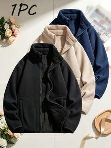 Women's Autumn/Winter Reversible Streetwear Fleece Jacket, Casual With Pockets On Both Sides, Comfortable Soft Skin-Friendly Fashion Outerwear - Black - View 1