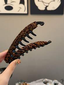1pc Fashionable Vintage Leopard Print Banana Clip Women's High Ponytail Vertical Hair Claw Clip Premium Large Hair Accessory - Leopard - View 5