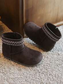 Vintage Ankle Boots Autumn/Winter Thermal Lined Children's Snow Boots Side Zipper Baby Boots - Coffee Brown - View 5