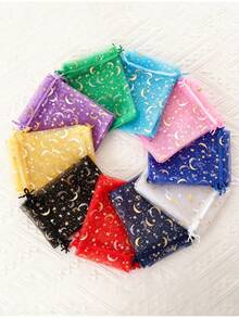 20pcs Moon & Star Drawstring Organza Bags - Ideal For Jewelry, Party Favors - Multiple Colors Available, Suitable For Weddings, Valentine's Day And Christmas - Multicolor - View 7