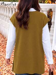 Plus Size Women Plus Size Pullover Sweater, Casual Comfortable V-Neck Sleeveless Knit Top - Ginger - View 8
