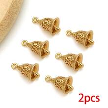 2pcs 18K Gold Plated Bell Charms Hollow Filigree Small Bell Pendants Metal Charms For DIY Christmas Bracelet Necklace Jewelry Making - Multicolor - View 11