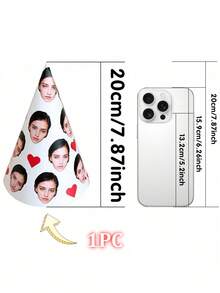 1/5/10/20件客製化臉部圓錐派對帽，個性化照片紙生日帽附愛心印花，3種尺寸，趣味派對裝飾，適用於生日、單身女郎派對、週年紀念，20-70歲生日裝飾，中性客製化照片帽，個性化寵物臉部帽 - 多色2 - 查看 21