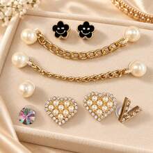13pcs Gold Pearl Hollow Shoe Charms, ABS Flower Heart Rhinestone Chain Shoe Decorations, DIY Shoe Accessories For Women And Girls - Gold Pearl Flower Style - 13PCS - View 6