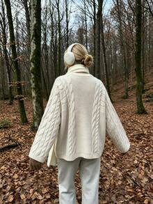 NOVELLE Women's Autumn Winter Cable Pattern Knit Sweater, Solid Color Crew Neck Loose Pullover, For Daily Going Out, Home, Commute And Dating - Apricot - View 4