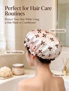 1pc Double-Layer Butterfly Printed Hair Cap, Elastic Shower Hair Cap, Suitable For Kitchen And Home Use, Home Bathroom Decoration, Deep Hair Care, Reusable Waterproof, Unisex, Long Hair Therapy Shower Cap, Essential For Travel, Sauna Cap - Multicolor - View 2